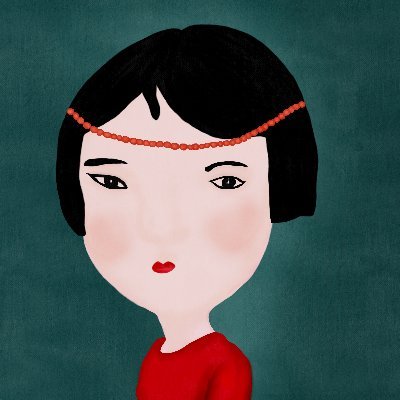 bidalaNFT A cartoon character with black hair styled in a bob, wearing a red sweater, against a textured green background.